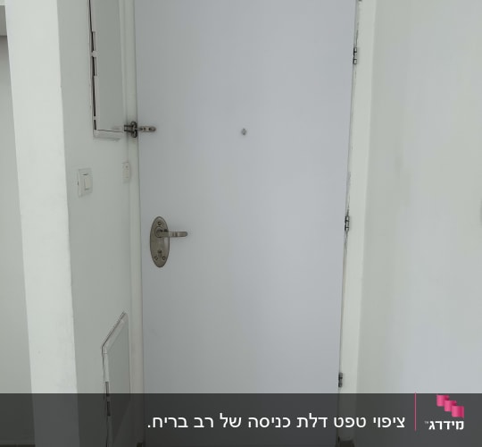 דלת לבנה עם ידית מתכת ומנעול